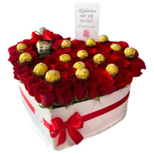 Caja Corazón de Rosas Rojas con Chocolates
