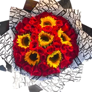 Ramo de Rosas Rojas y Girasoles