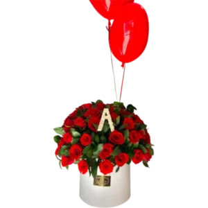 Caja de Rosas Rojas con Globo