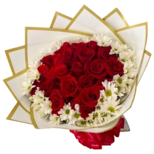 Bouquet de Rosas Rojas con Flores Blancas