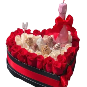 Caja Corazón de Rosas Rojas con Chocolates