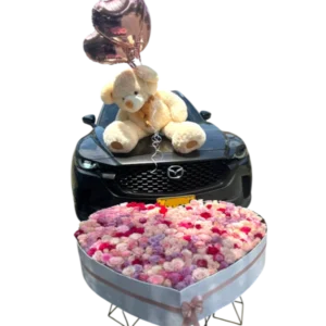 Caja Corazón de Rosas con Peluches y Chocolates