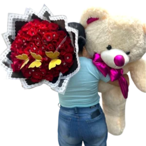 Oso de Peluche con Bouquet de Rosas Rojas