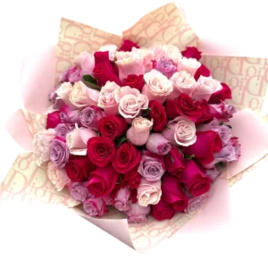 Bouquet de Rosas Rosadas y Lilas