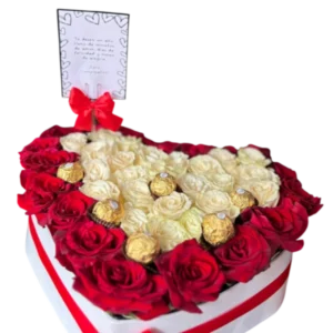 Corazón de Rosas Rojas y Blancas
