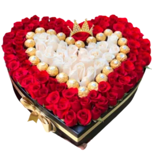 Corazón de Rosas Rojas con Chocolates