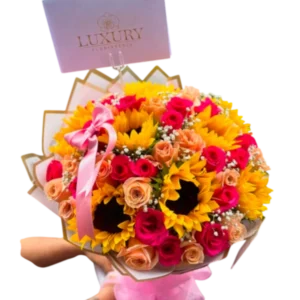 Bouquet de Rosas y Girasoles Multicolor