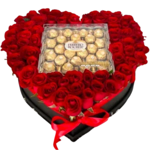 Corazón de Rosas Rojas con Chocolates Ferrero