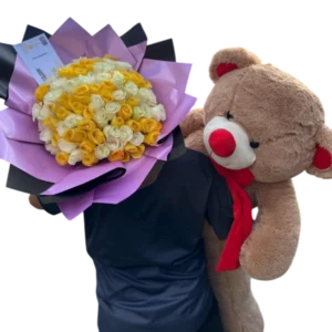 Bouquet de Rosas Amarillas con Oso de Peluche