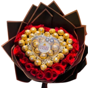 Corazón de Rosas Rojas con Chocolates Ferrero
