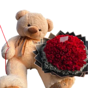 Oso Gigante con Bouquet de Rosas Rojas