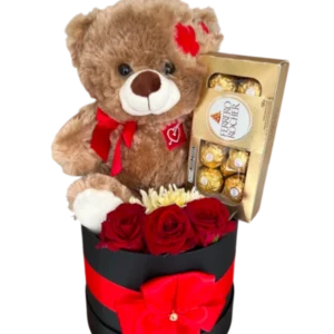 Oso de Peluche con Rosas y Chocolates