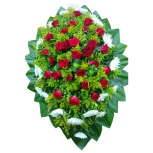 Arreglo Fúnebre de Rosas Rojas y Flores Blancas