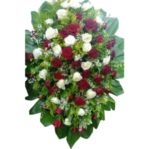Arreglo Fúnebre de Rosas Rojas y Flores Blancas