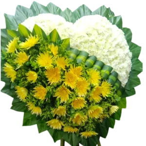 Corazón Fúnebre de Flores Blancas y Amarillas