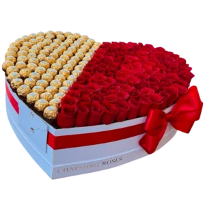 Corazón de Rosas Rojas y Chocolates Ferrero