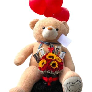 Oso de Peluche con Rosas y Girasoles