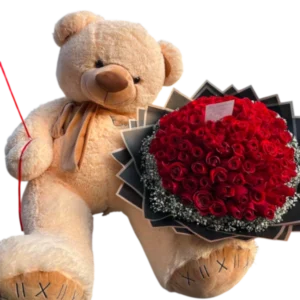 Oso Gigante con Bouquet de Rosas Rojas