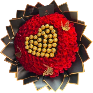 Corazón de Rosas Rojas con Chocolates
