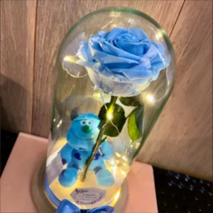 Rosa Azul Preservada en Domo con Stitch