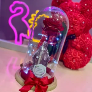 Rosa Roja Preservada con Figura y Luz LED