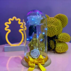 Rosa Azul con Stitch en Domo de Cristal