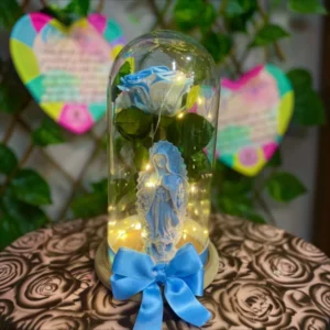 Rosa Azul Preservada con Luces y Domo