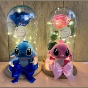 Rosas Eternas con Stitch y Angel