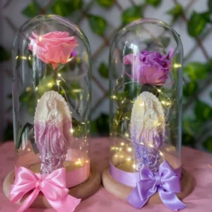 Rosas Preservadas en Domo con Figuras Decorativas